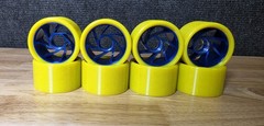 Roller Skate Wheels Yellow With Blue Aluminum Hub.