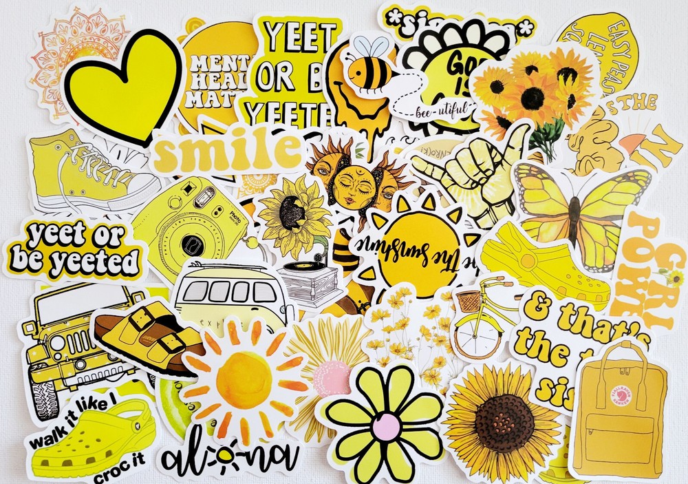 50pcs Waterproof Cute yellow/orange VSCO Stickers For Water Bottle,Journaling