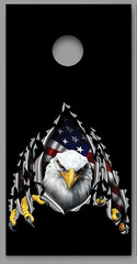 Bald Eagle Tear Rip Black American Flag Cornhole Decal Wraps