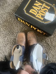 Dan Post Pull-On Western Cowboy Boots Brown Foot Blue Shaft With Box