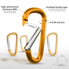 4″ & 5″ Extra Large Aluminum Carabiner D Ring, Caribeener 4 inch yellow-4″