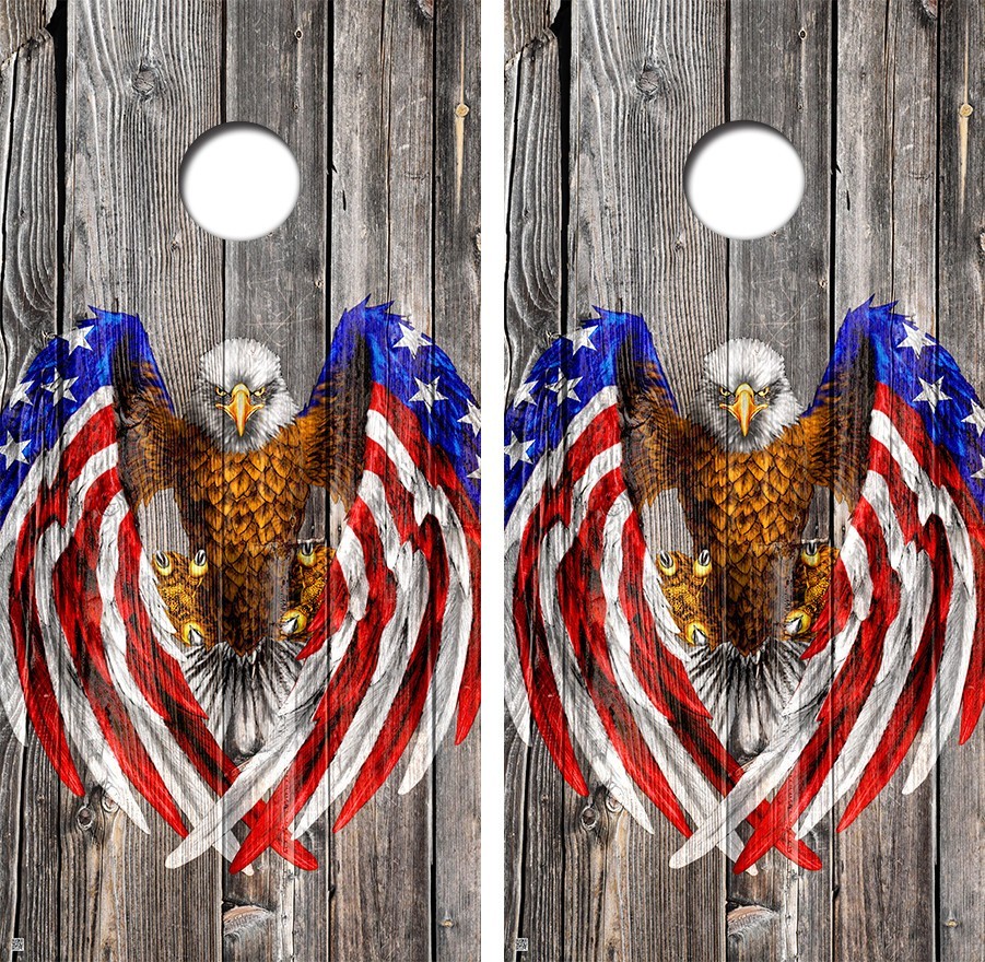 Red White Blue Bald Eagle Vintage Cornhole Board Decal Wrap FREE SQUEEGEE