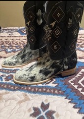 Third coast Western Cowboy Boots Black Cowhide Patterned Design with Black Shaft