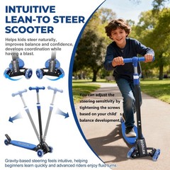 3-Wheel Kids Scooter Ages 3-12, LED Light-Up, Foldable, Adjustable Height, Durab