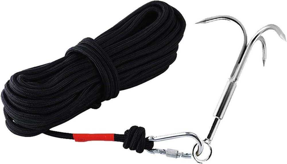 Stainless Steel Outdoor Grappling Hook with 65ft Rope & 3-Claw Climbing Hook