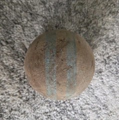 Vintage Wooden Croquet/Skee/ Bocce Ball With 2 Blue Stripes About 3.5″