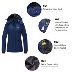 Wantdo Women’s Ski Jacket Waterproof Winter Coat Windproof Warm Fleece Raincoat