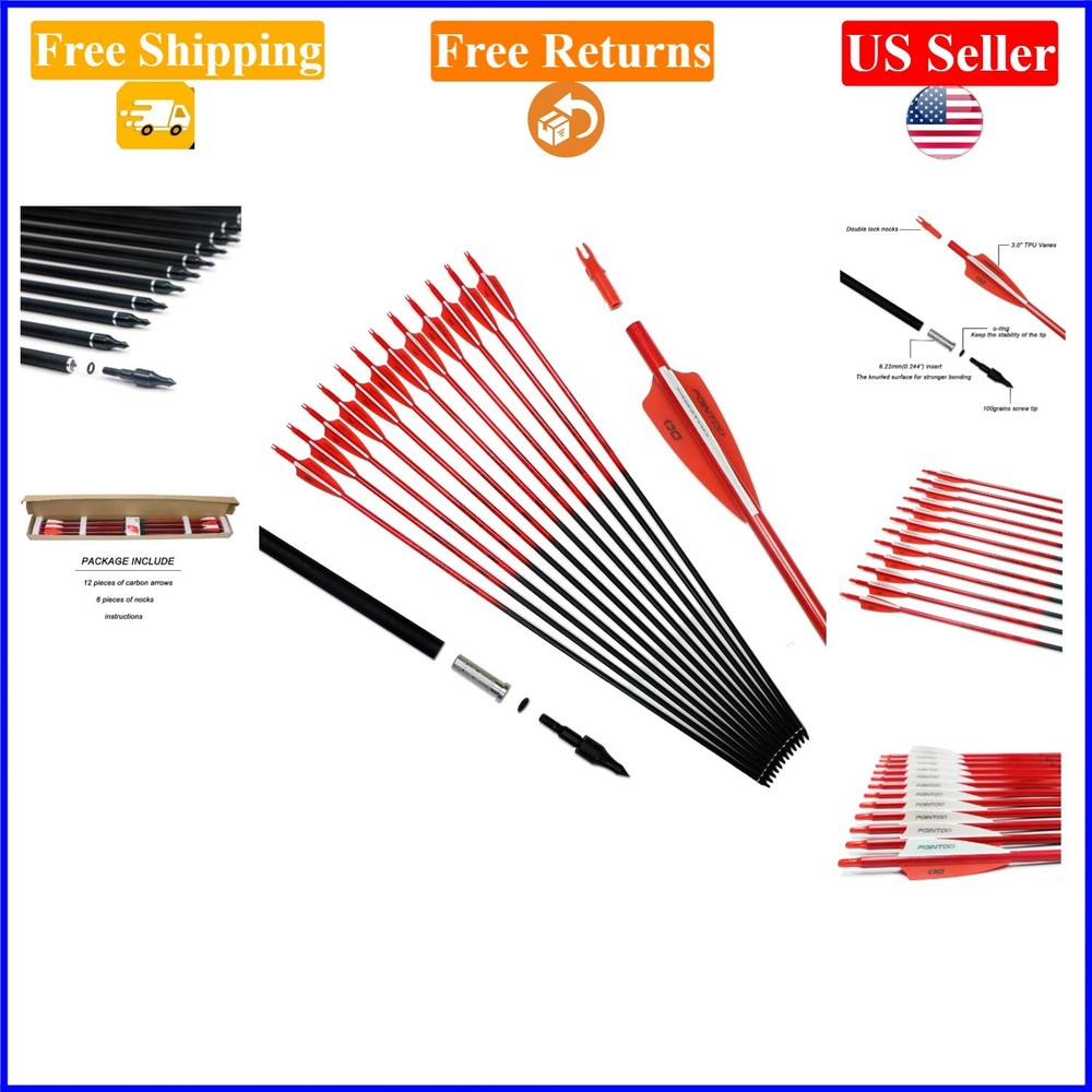30-inch Fluorescence Carbon Arrows Pack of 12 for Hunting & Practice