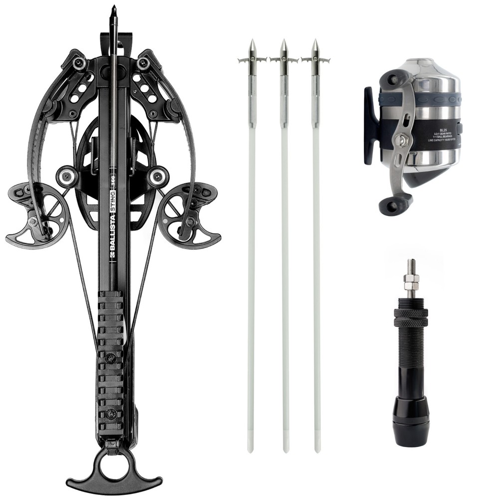 BALLISTA BAT Compound Crossbow Pistol w/Bowfishing Arrows, Reel BL25, Reel Mount