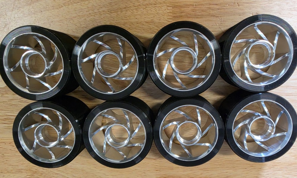 Roller Skate Wheels Black with Silver Aluminum Hub.
