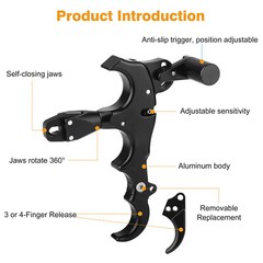 360° Compound Bow Release Aids 3 Or 4 Finger Grip Thumb Caliper Trigger Alloy