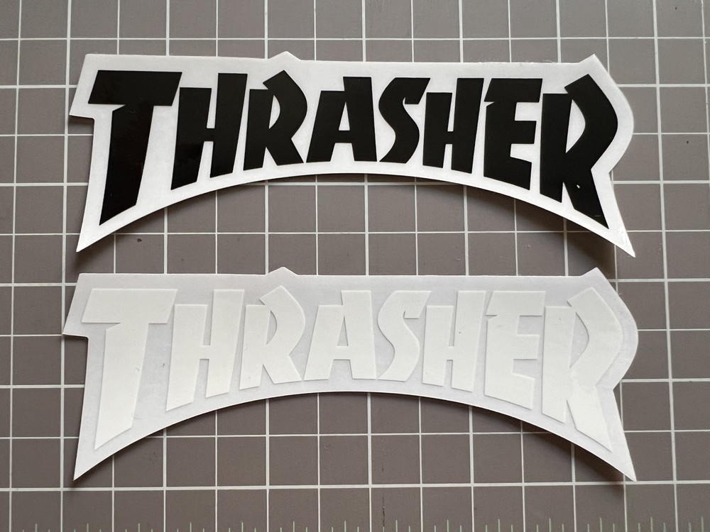 2 Thrasher Skateboard Sticker Black White Clear