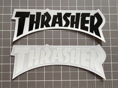 2 Thrasher Skateboard Sticker Black White Clear
