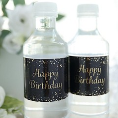 24 Black Gold Happy Birthday Stickers Party Water Bottle Labels Party Events