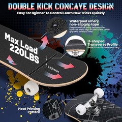 Pro Complete Skateboards for Beginners Girls Boys Kids Youths Teens Grid Grind