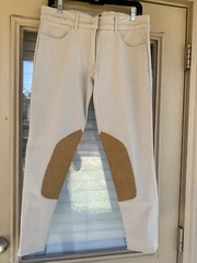 Le Fash Womens Beige Tan Knee Patch Horseback Riding Pants Breeches Sz 32R Swiss