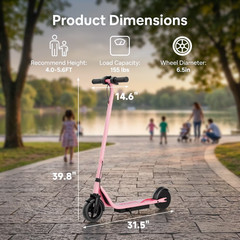 N65 Foldable Electric Scooter Kids & Teens 250W 9MPH Pink UL2272 6.5″ Tires