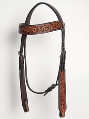 55ZI HILASON Western American Leather Horse Headstall Floral Carved Tack Dark