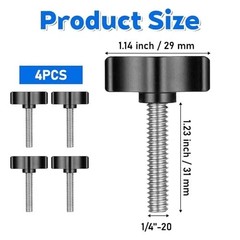 4 Pcs 1/4-20 x 1-1/4 Inch Thumb Screw, Black Wing Knob Bolt, Stainless Steel