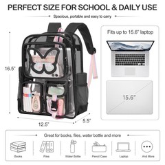 Clear Backpack for Girls Women Heavy Duty Transparent Bookbag Black
