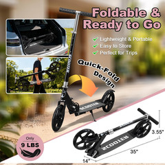 Foldable Kick Scooter 8″ Big Wheels Scooter work load 220LBS for Kids 6 up Teens