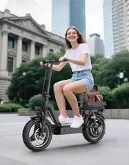 14″ Adults Electric Scooter with Seat 1000W 45 Miles Foldable E-Scooter for Pets