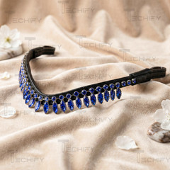 Royal Blue Crystal Horse Browband – Rhinestone Fringe Bling Bridle Headpiece