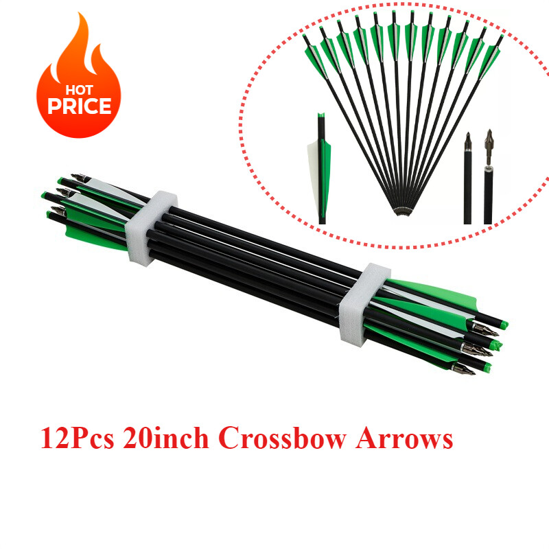 12PCS 20 Inch Hunting Carbon Crossbow Bolts 4″ Vanes Archery Crossbow Arrows