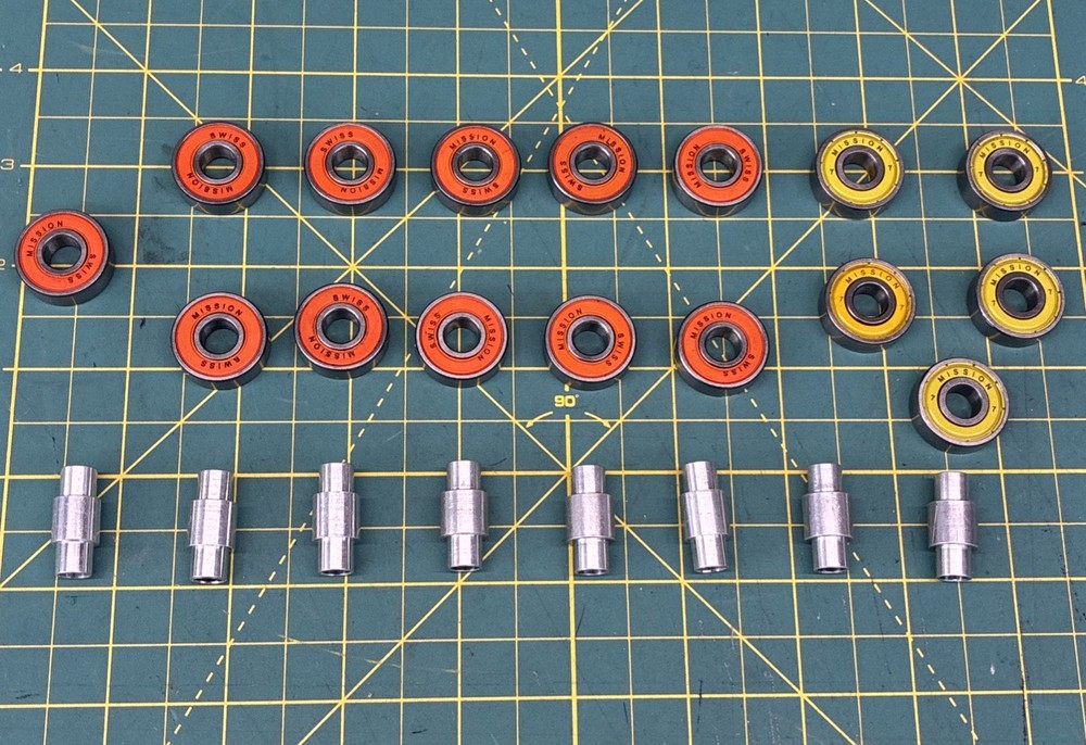 Mission Bearings [ 11 Swiss Orange + 5 Yellow ABEC 7 + 8 Axles ] Roller Hockey