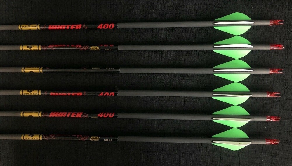 Gold Tip Hunter 400 Carbon Arrows w/ 2″ Raptor-X Vanes 6pk BRAND NEW