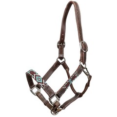Leather Halter – Navajo Beaded Cheeks and Noseband – Turquoise – Rust Beads