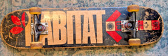 HABITAT SKATEBOARDS COMPLETE DECK YELLOW WHEELS GEOMETRIC LEAF TRUCKS USED