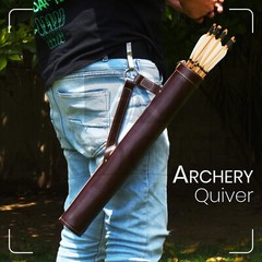 Genuine Cowhide Leather Back Arrow Quiver Traditional Handmade Quiver for Arrows