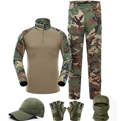 Tactical Suit,Military Pants and Shirt,Cap Gloves Balaclava Set,WL Woodland C…
