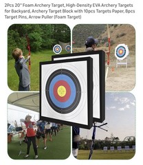 2PCS 20” EVA Archery Target Block w/ Papers, Pins & Arrow Puller