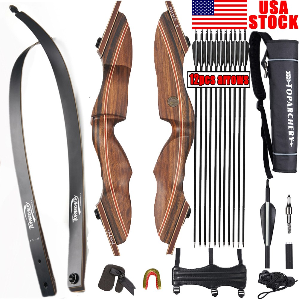 60» Archery Takedown Recurve Bow 25-60lbs Wooden Riser RH Target Hunting Arrows