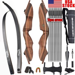 60» Archery Takedown Recurve Bow 25-60lbs Wooden Riser RH Target Hunting Arrows