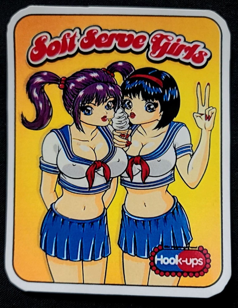 HOOK UPS STICKER VINTAGE «SOFT SERVE GIRLS»3 1/2 X 4 1/4» GLOSSY