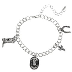 Cowgirl Jewelry Cowgirl Boot Hat Cactus Horseshoe Bracelet Vintage Silver