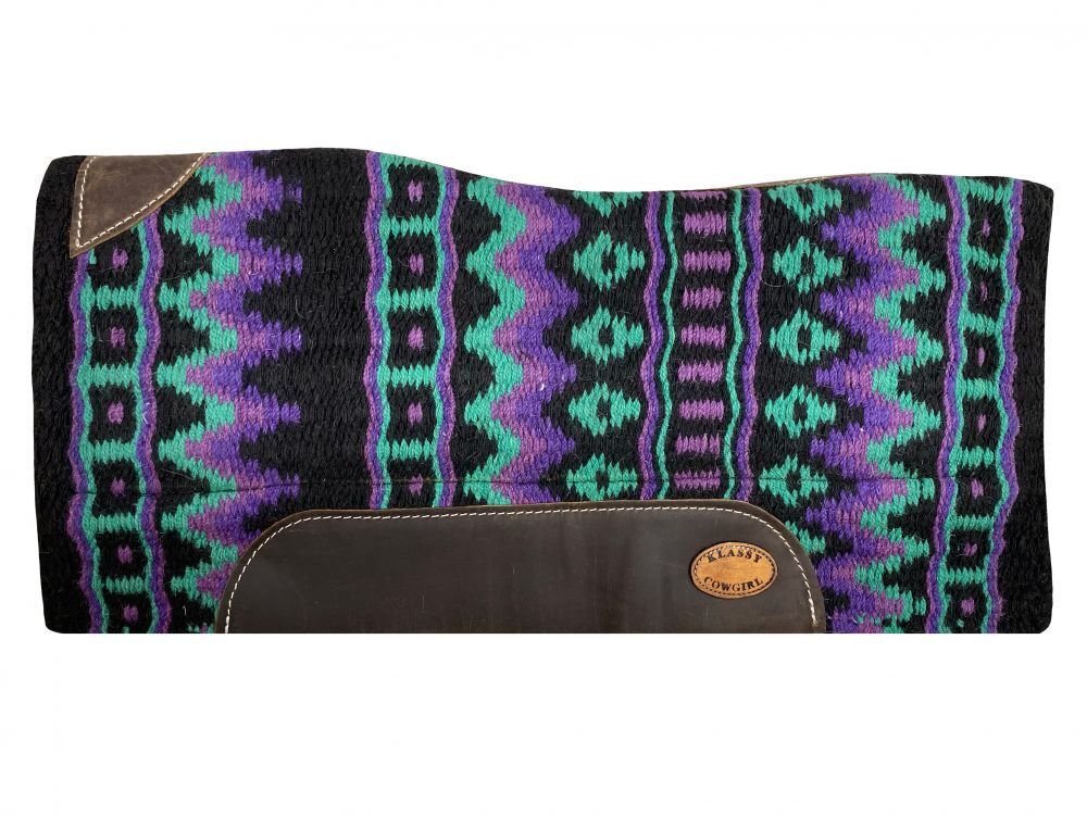 Klassy Cowgirl 28″ x 30″ Black, Purple & Teal Aztec Wool Top Saddle Pad