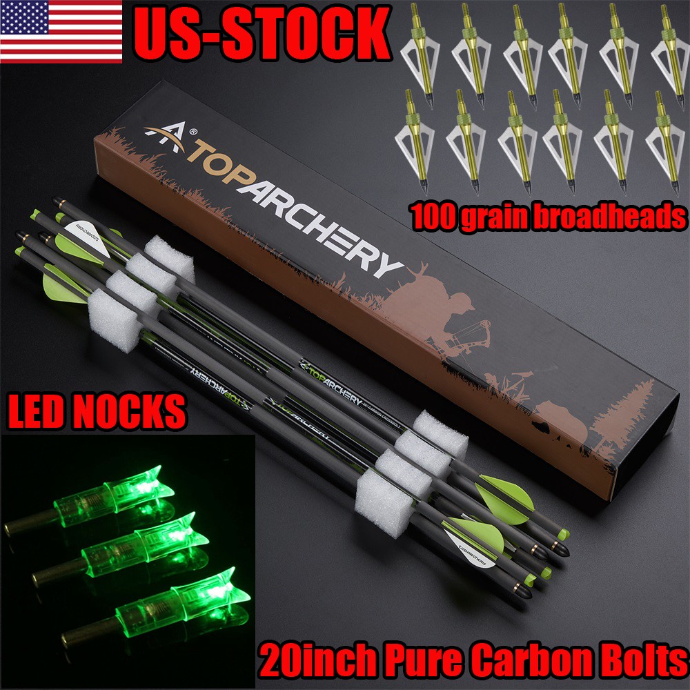 20″ 6/12pcs Crossbow Bolts Arrow Broadheads Archery Target Hunting Shooting