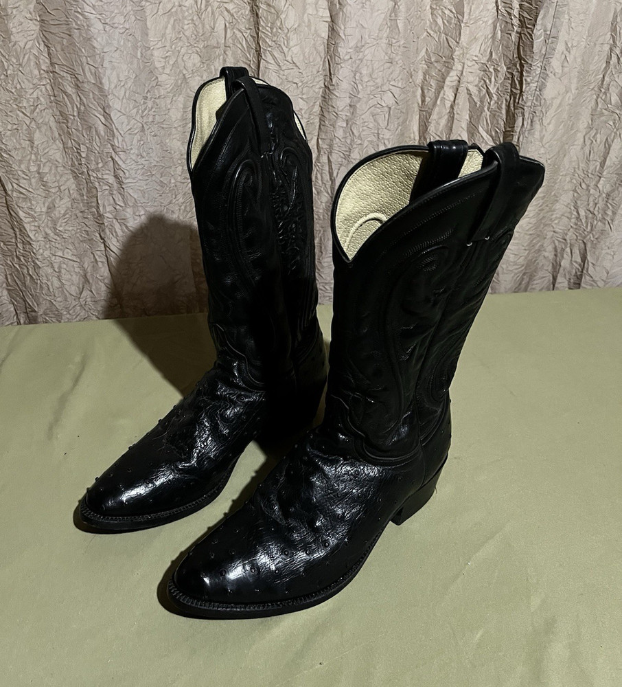 Vtg 80s Durango Black Leather Western Cowboy Boots Mens 10.5 Pull On
