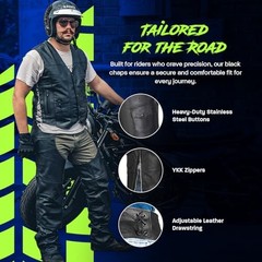 Motorcycle Leather Chaps for Men and Women, Black Motorcycle Chaps for Road 40