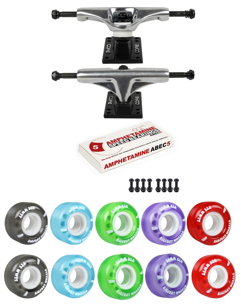 Skateboard Cruiser Trucks and Wheels Package 83A Soft Wheels – Abec 5 Bearings
