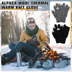 Berlune 2 Pairs Alpaca Wool Gloves Thermal Winter One Size, Black, Dark Gray