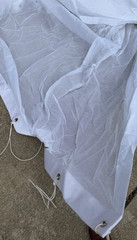 1 20′ x 30′ White FR Sharkstooth Scrim Backdrop w/ Grommets + Ties