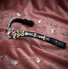 Luxury Crystal Horse Browband Black Leather Multicolor Rhinestone Show Bridle