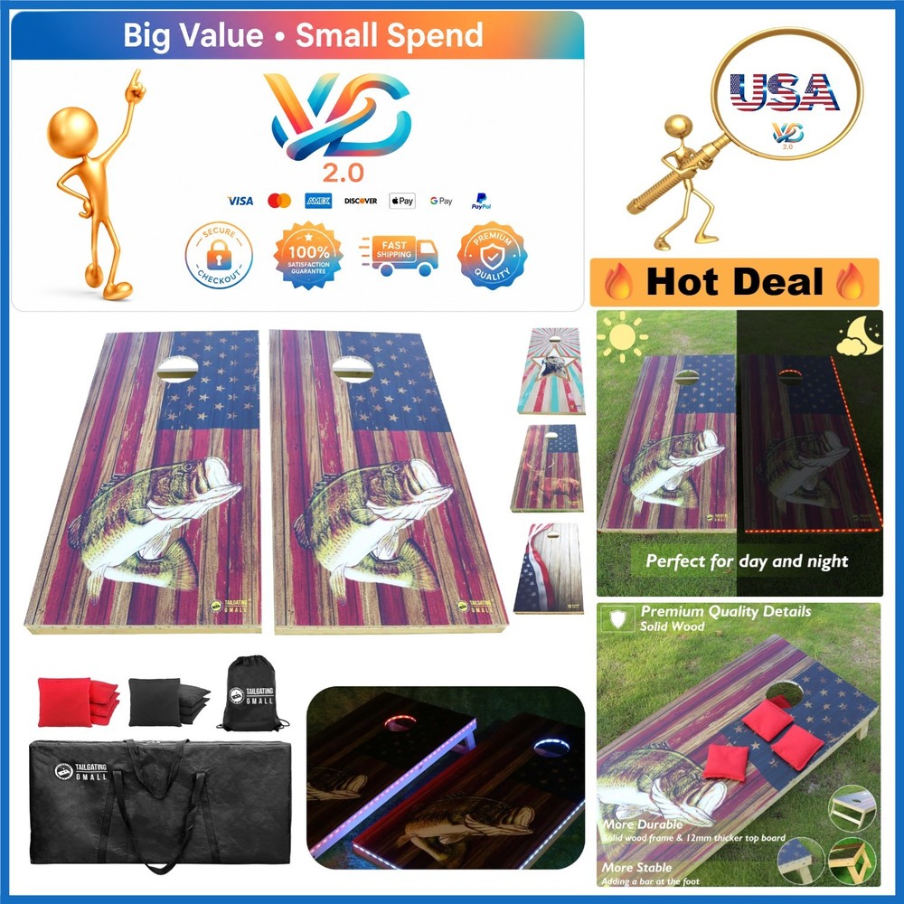 LED Cornhole Board Set 4×2 Waterproof Wood with RGB Lights & Bags