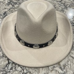 Ivory Western Hat with Silver Concho Band,Polyester Cotton blend, adjustable
