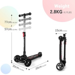 Besrey Kick Scooter 3 Wheel Scooter for 2-10 Years Girls and Boys,Black